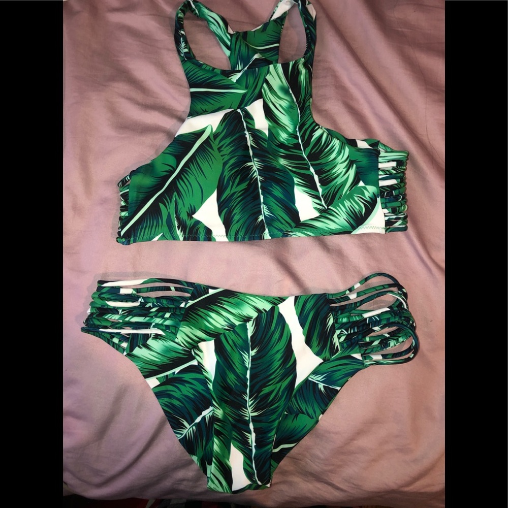 Plant Floral Print Two Piece Bikini Set